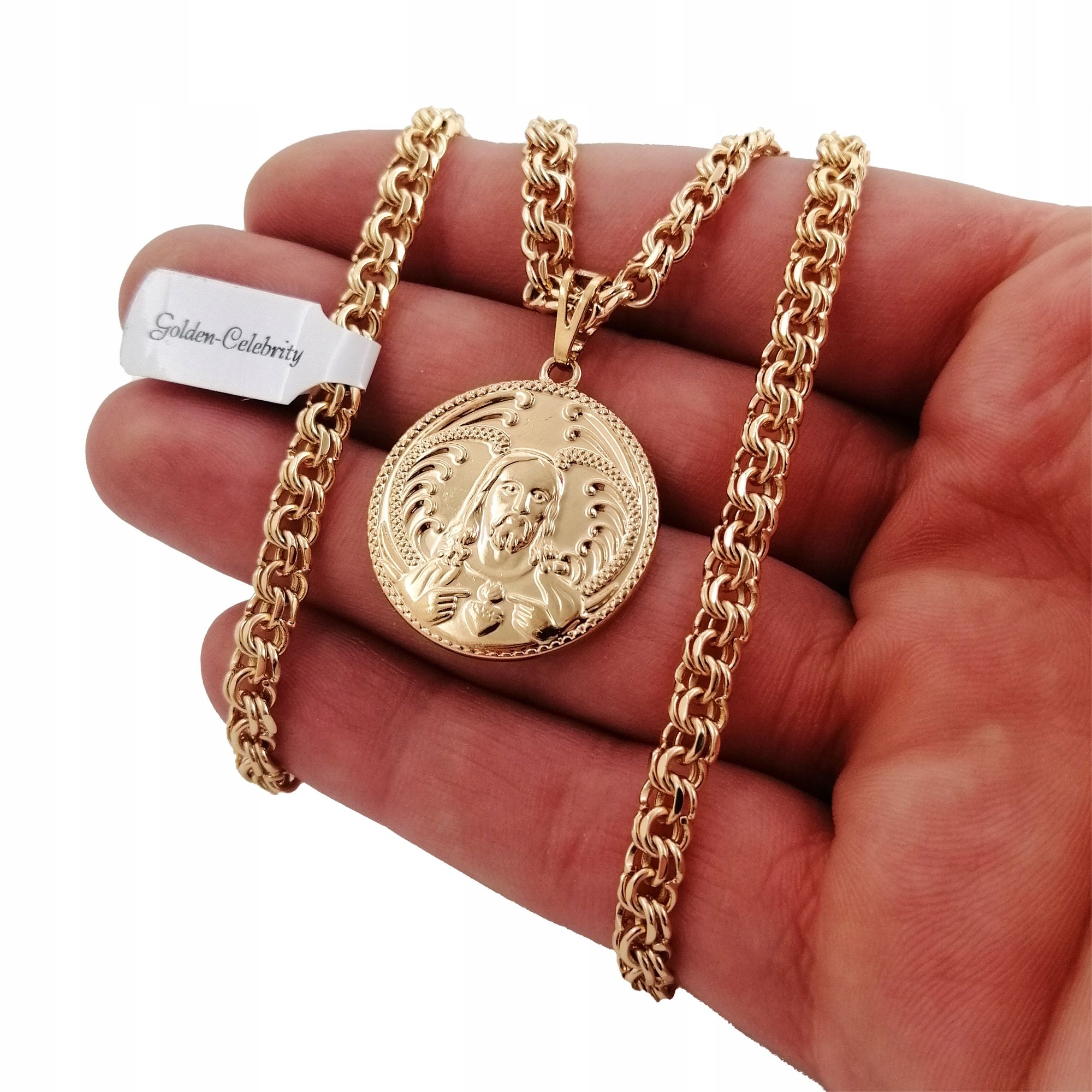 Złoty Łańcuszek Garibaldi 55cm 5mm + Medalik Jezus