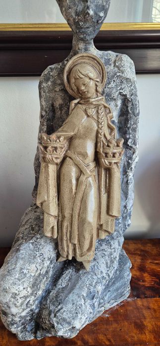 Stara rzeźba sakralna Święta antyk Św. Jadwiga terakota antyk Francja