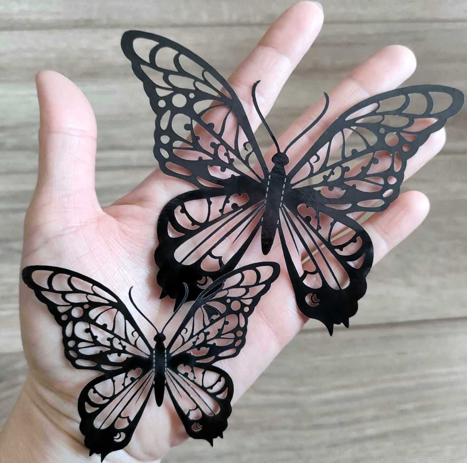 Czarne naklejki Motyle 3D Ażurowe 12 sz Dekoracja Ozdoba Wystrój Black