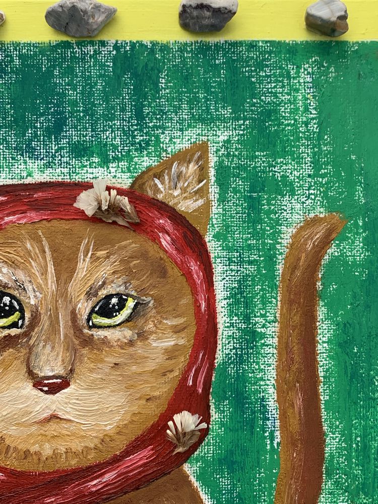 Ręcznie malowany Obraz z kotem na plotnie