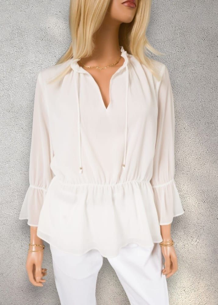 Biała elegancka bluzka koszulowa rękaw 3/4 boho xl