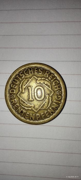 Moneta monety 5 oraz 10 pfennig, rentenpfennig, Niemcy, Reich,