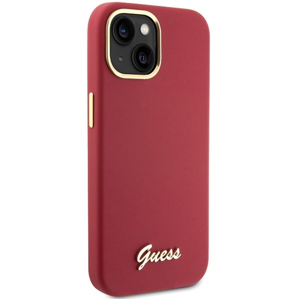 Guess Iphone 15 / 14 / 13 6.1" Magenta Hardcase Silicone Script Metal