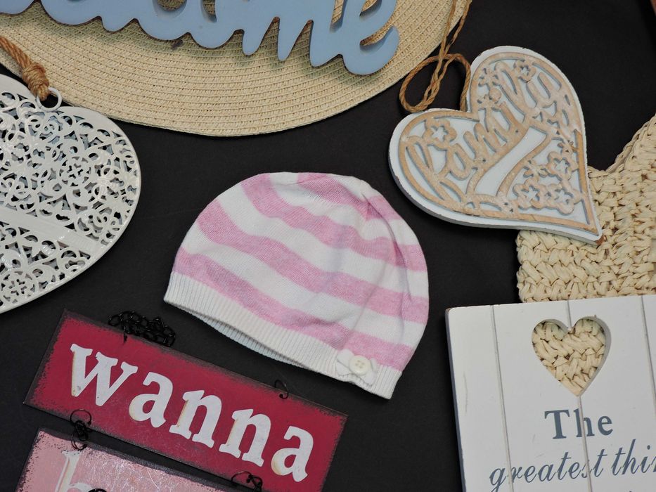 Mothercare - dzianinowa czapeczka paski , kokardka r 62/68