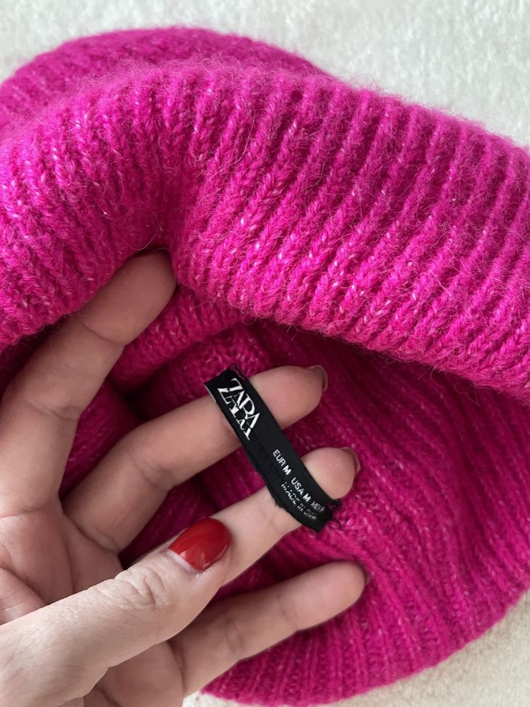 розовая шапка zara, зимняя шерстяная шапка
