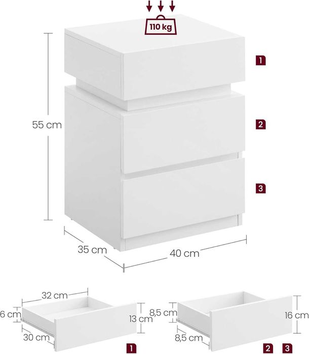 Szafka nocna z oświetleniem LED,biała