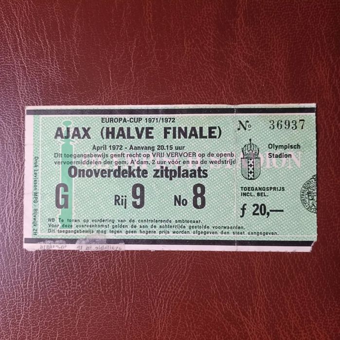 Bilhete futebol 1972 Ajax Benfica