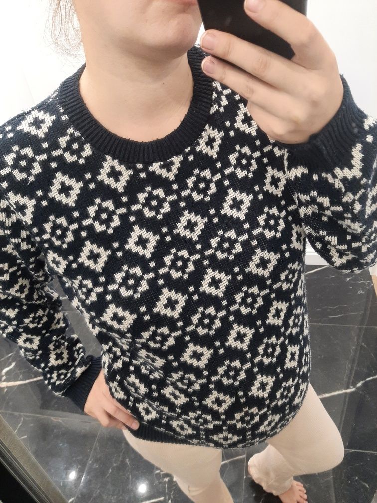 Sweter geometryczny ciepły zimowy casual basic made in England vintage