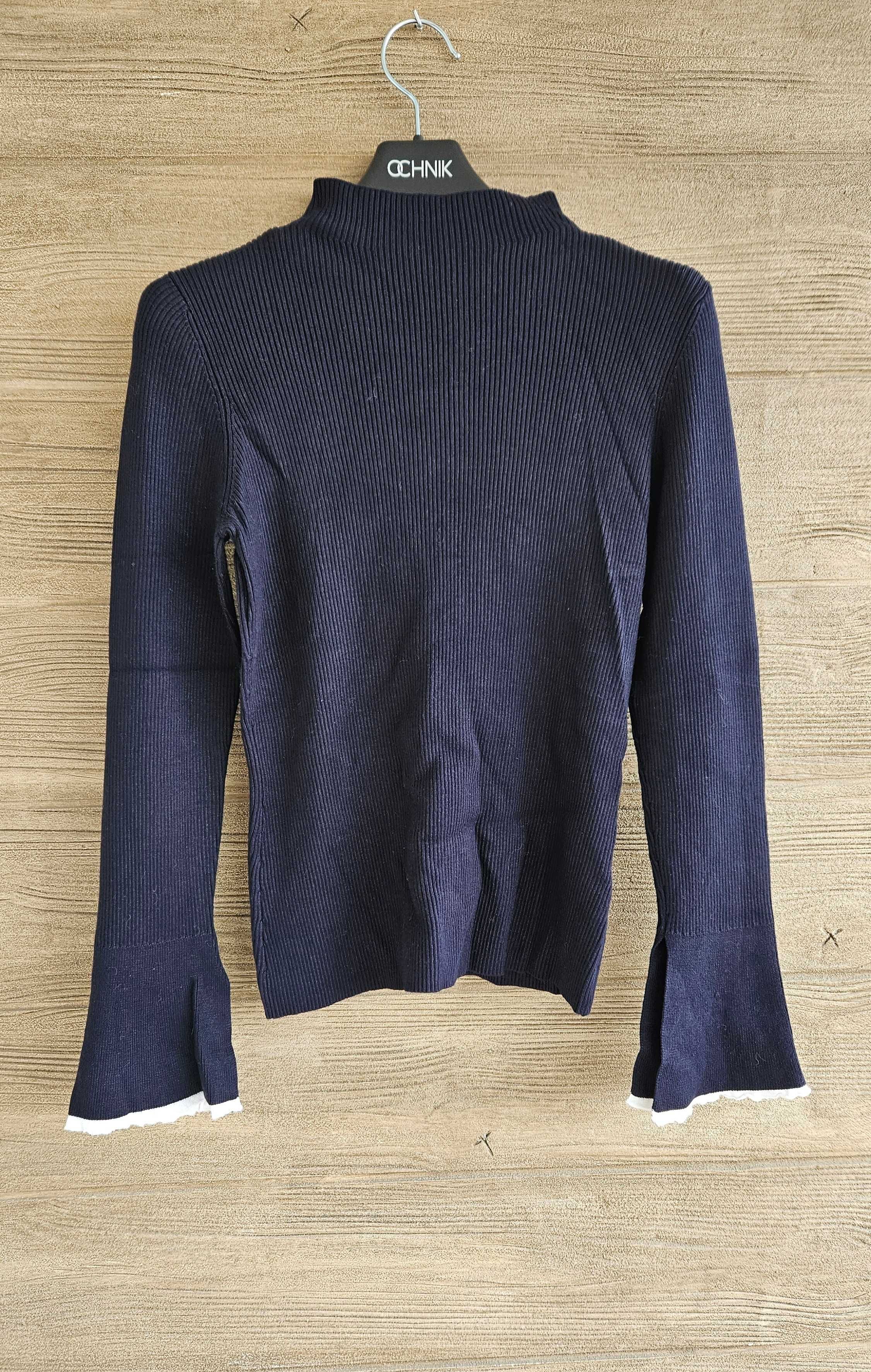 Granatowy sweter damski półgolf prążkowany z dzianiny Orsay  38