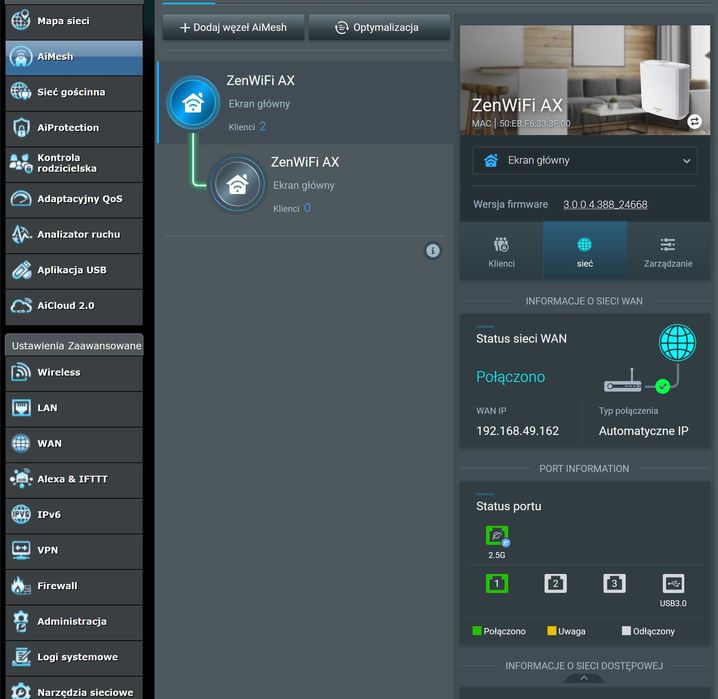 ASUS ZenWiFi AX XT8 (1-PAK), AX6600, WiFi6, AiMESH, 2.5GbE, Gw, FV23