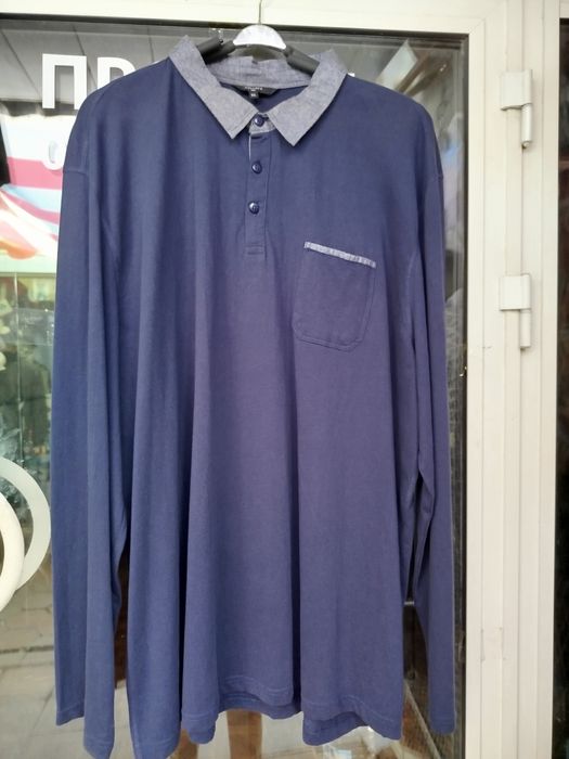 Мужская футболка-поло,р.6XL,хлопок,Швеция,синяя,дл.рукав.карман