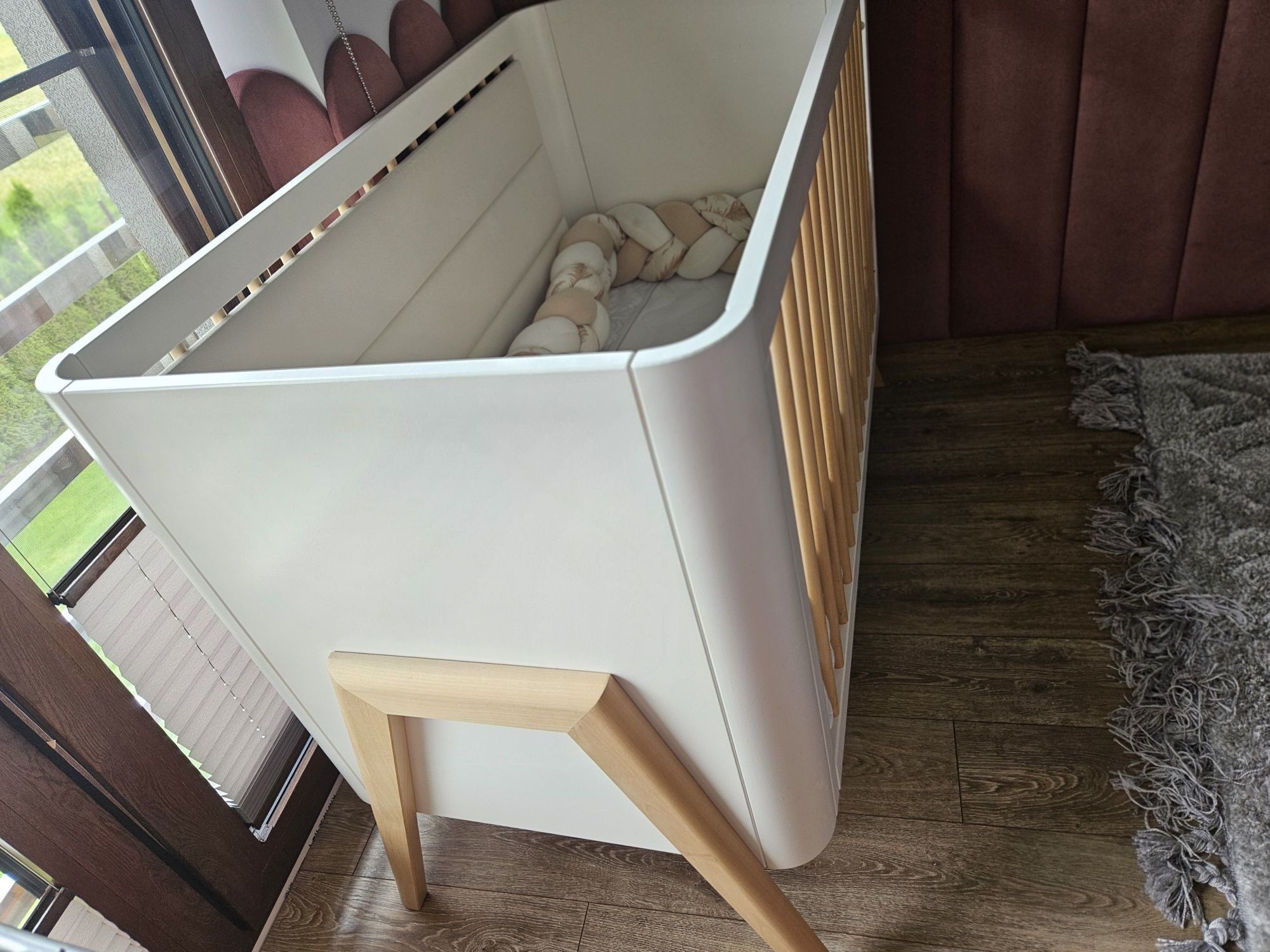 Łóżeczko 120x60 drewno styl loft materac plus dodatki