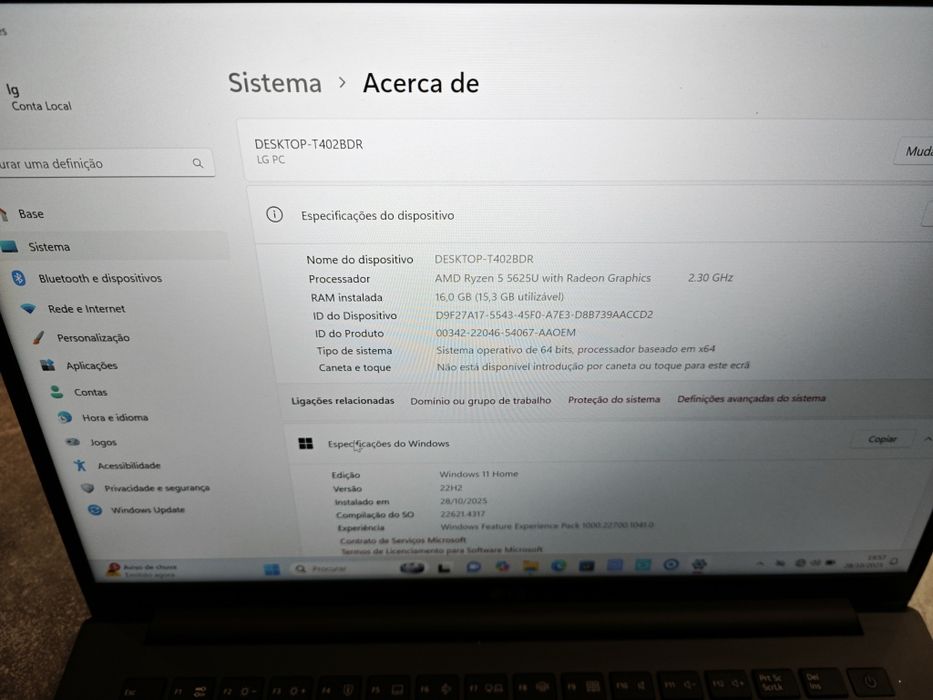 Portátil lg ultra fino/ryzen 5/512 ssd/16gb ram