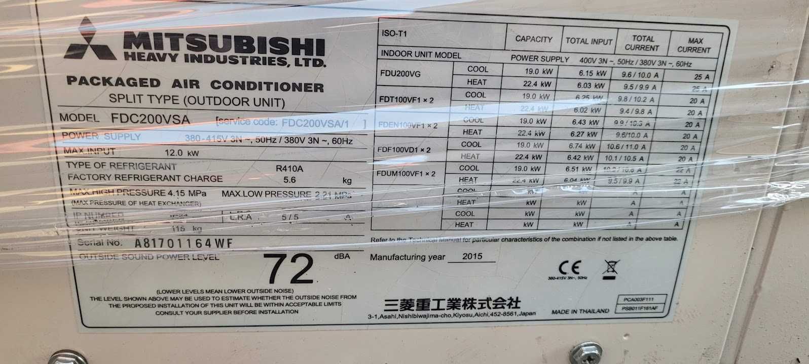 Klimatyzacja MITSUBISHI Heavy FDTC 50 VF  FDC 200 VSA 20 KW