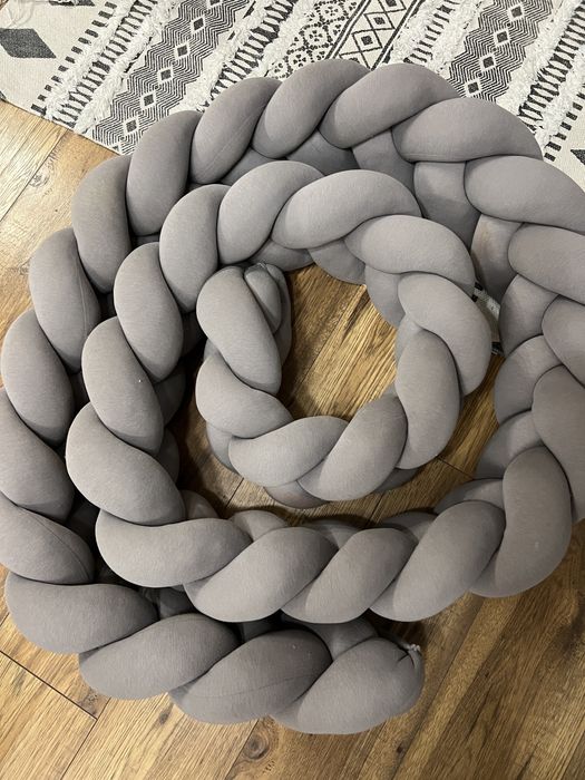 Ochraniacz na łóżeczko, warkocz, szary, 340 cm