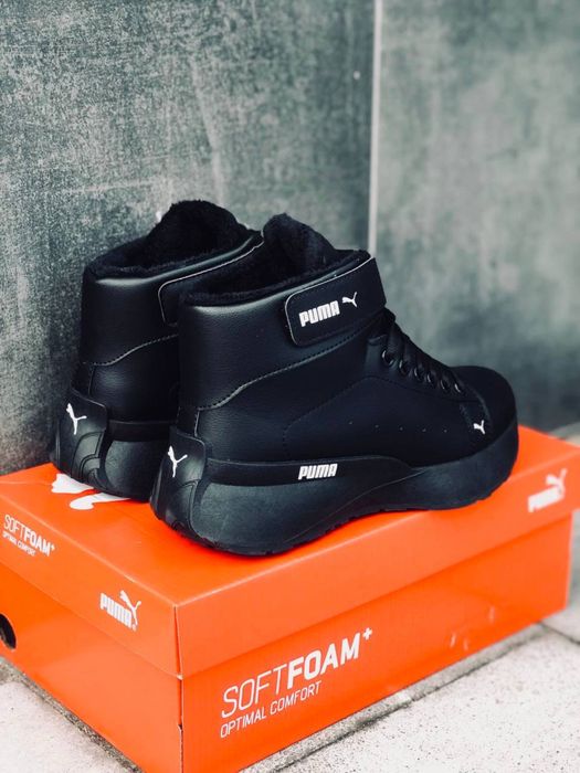 Кожаные черные ботинки Пума женские / зимние кросовки Puma / Новинка