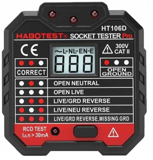 Tester Gniazd z Wyświetlaczem LCD Habotest HT106D
