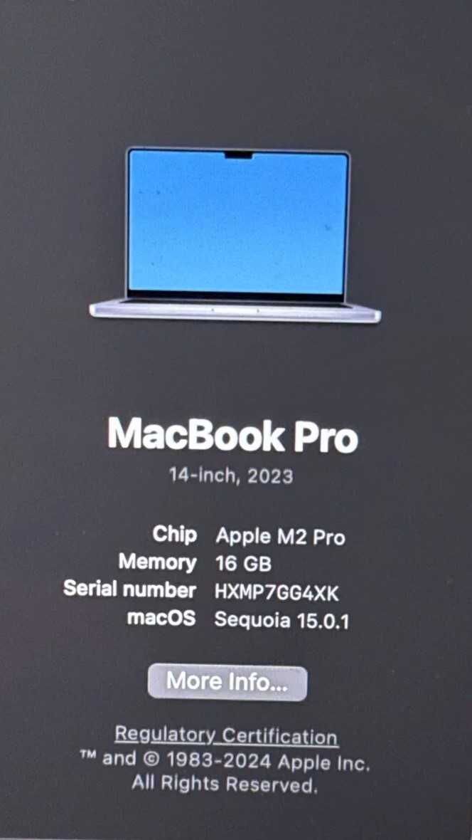Macbook Pro 14" 2023 M2 Pro 16gb RAM 1tb SSD Space Gray AppleCare