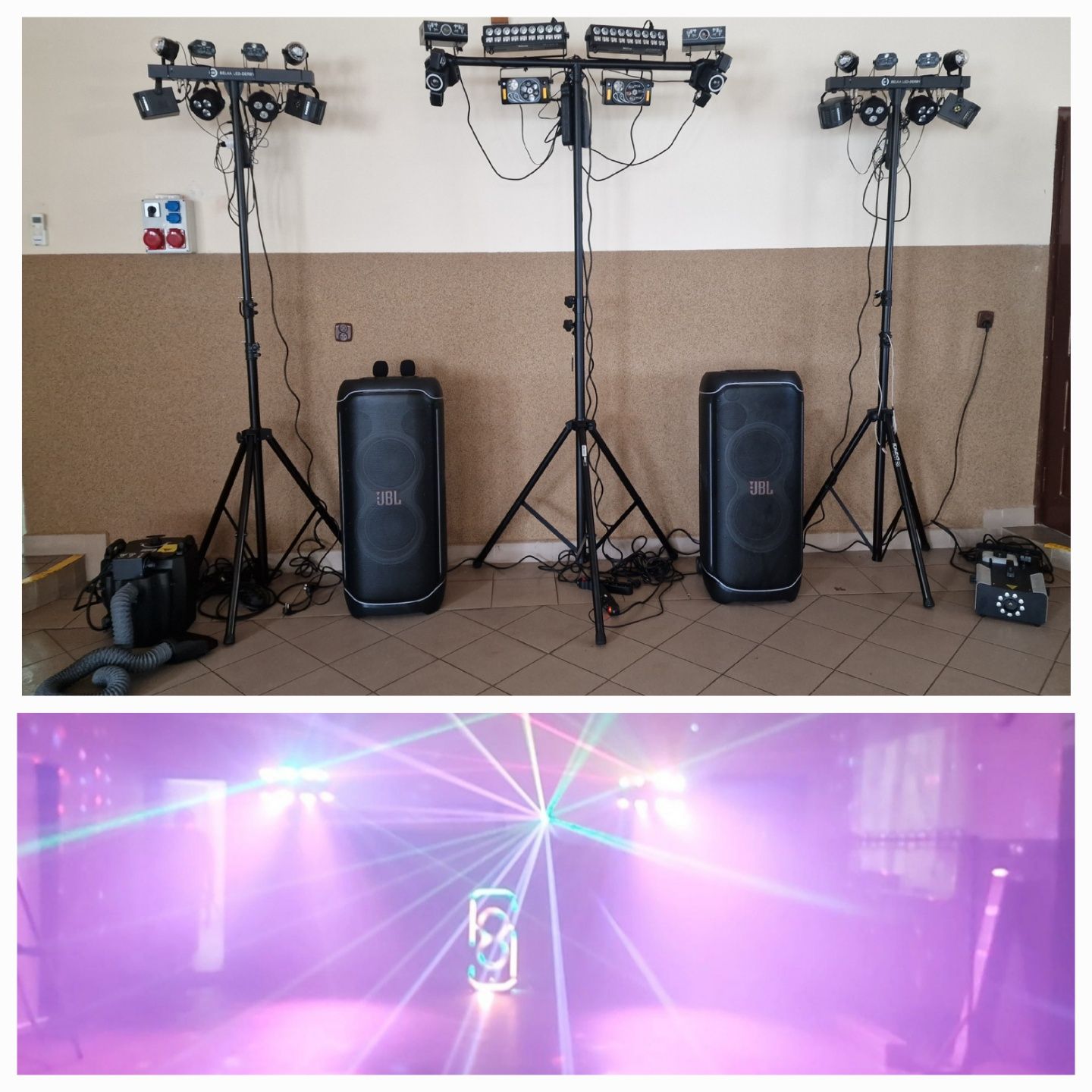 Nagłośnienie: JBL PartyBox Ultimate, oświetlenie, dymiarka - wynajem