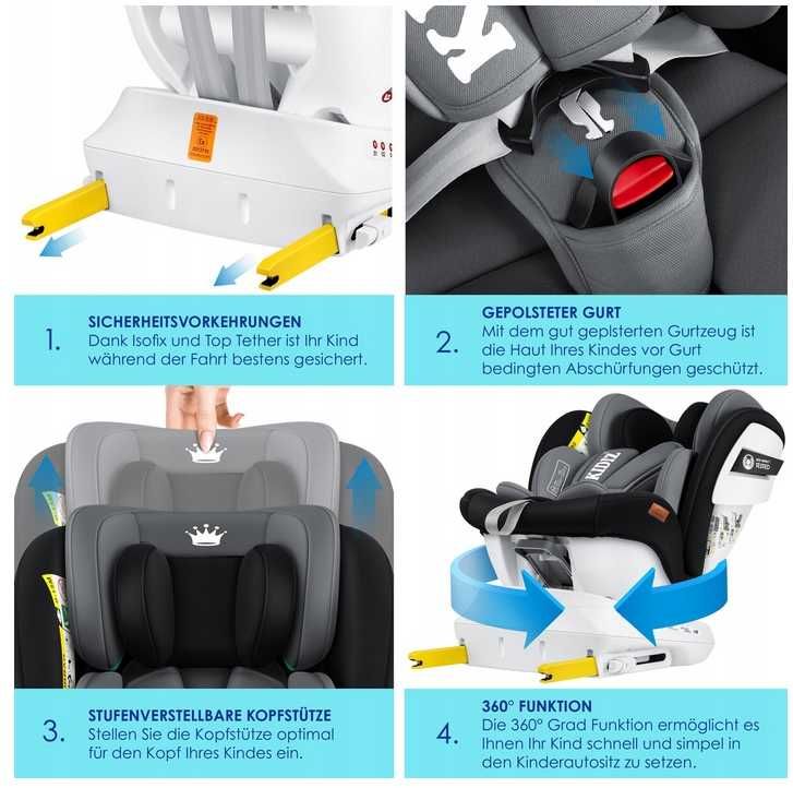 Fotelik samochodowy dla dzieci ISOFIX 360 stopni OBROTOWY KIDIZ