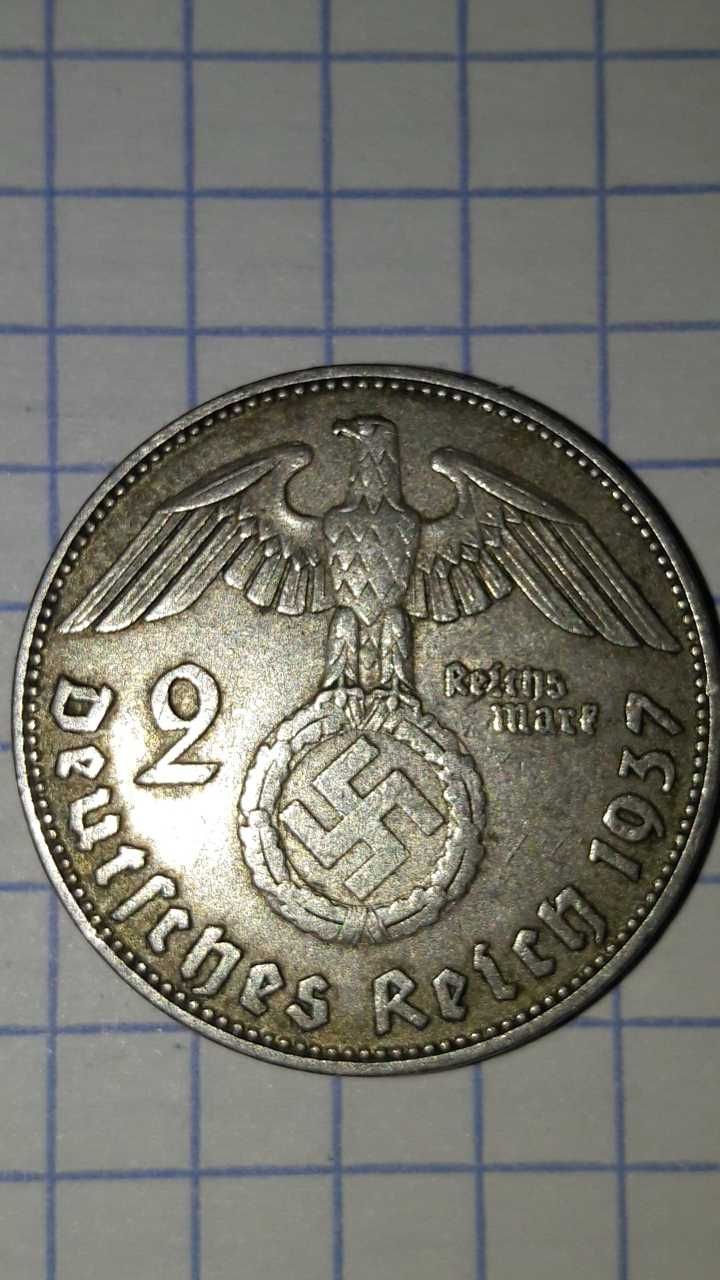 Moneta Niemcy Reich 2 Marki III Rzesza 1937 rok Hindenburg Ag625