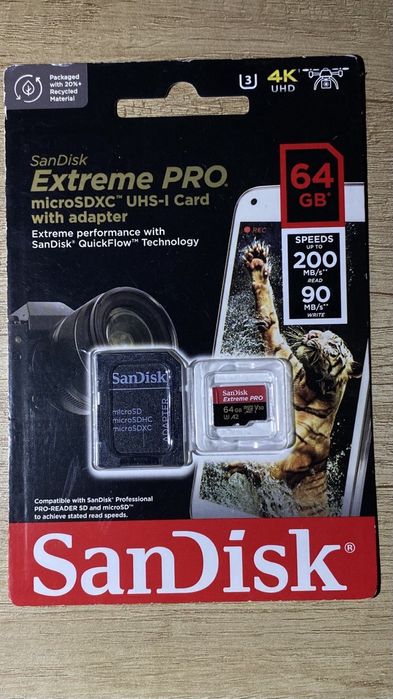 Карта пам'яті Sandisk Extreme Pro microSDXC UHS-I 64GB