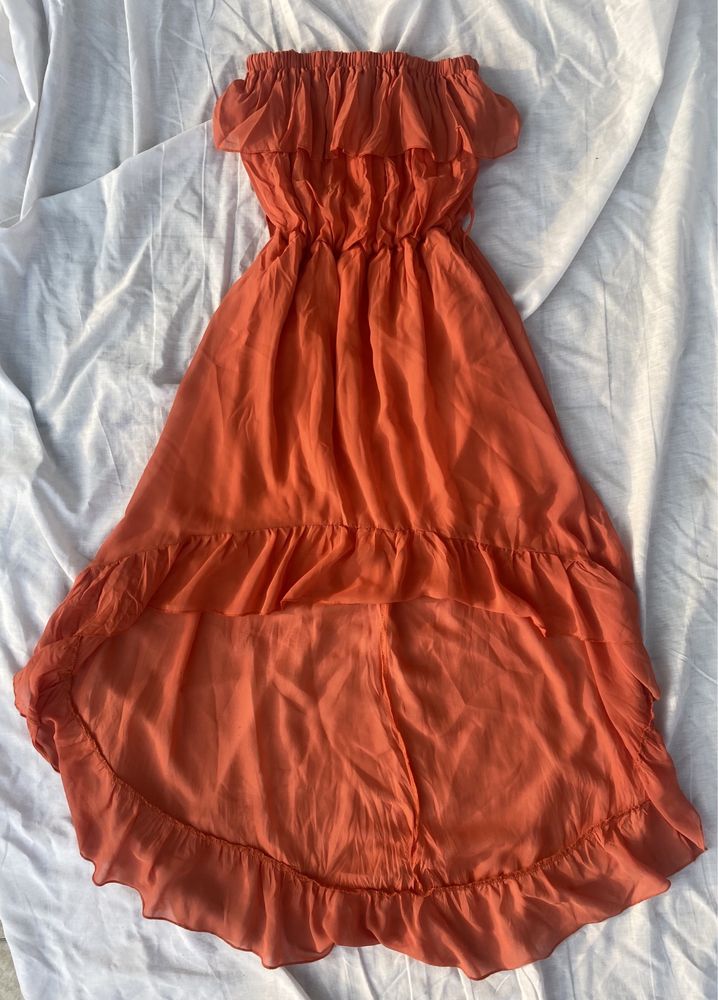 Sukienka z dłuższym tyłem pomarańczowa S 36 bez ramiączek paradise