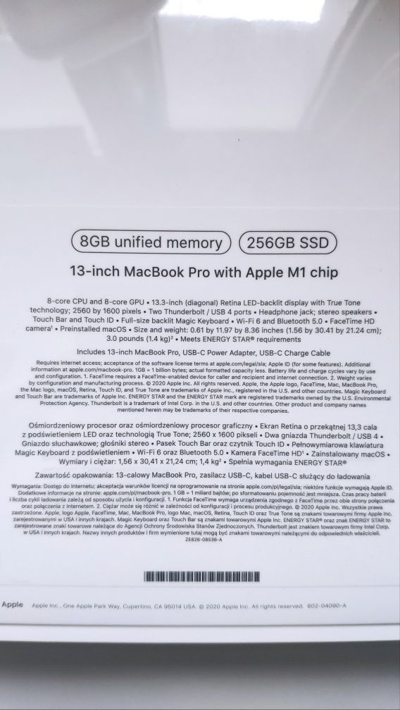 Apple MacBook Pro M1 8/256 MYD82ZE/A laptop nowy zamiana iphone 15 pro