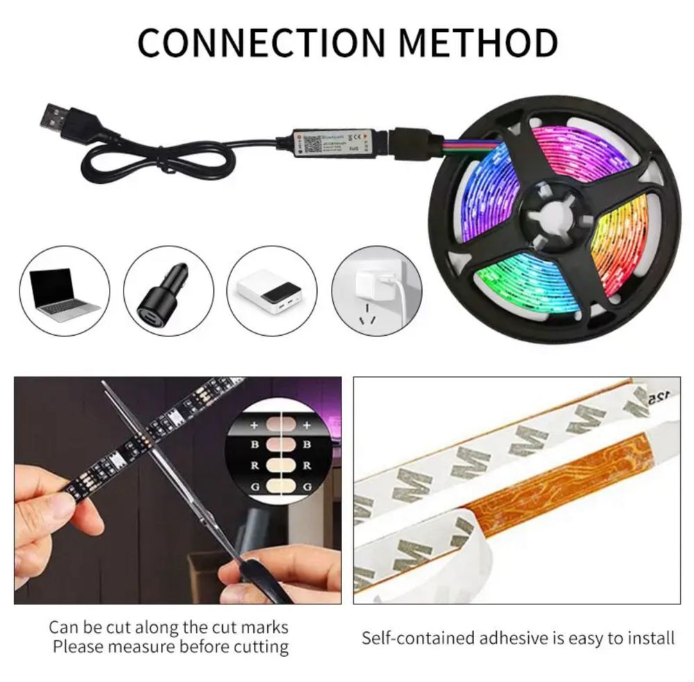 3M USB RGB Світлодіоднаs стрічка, 60 світлодіодів/метр, 5 В