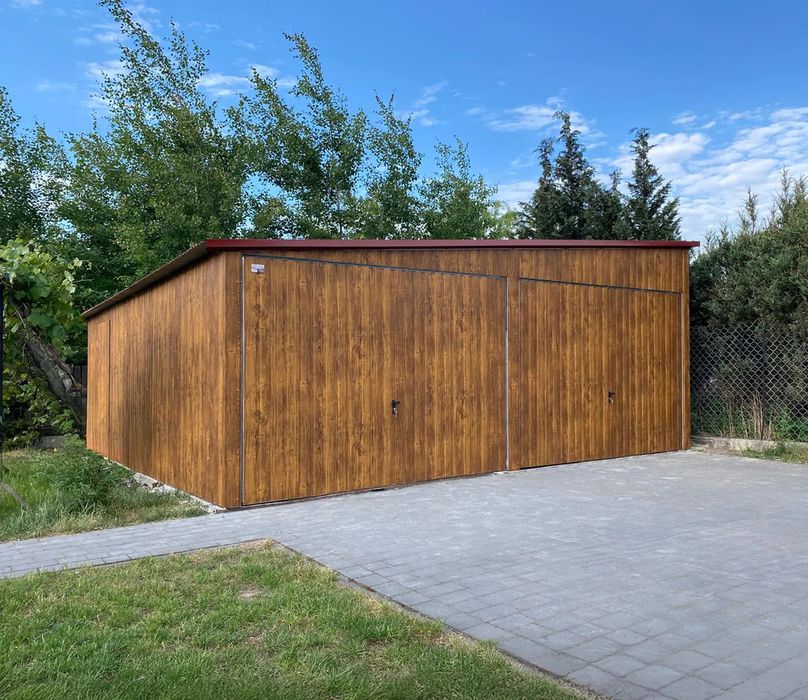 Garaż podwójny 6x5m - Dach jednospadowy, Brama uchylna, Drewnopodobny