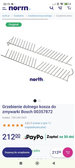 Grzebienie do kosza do zmywarki Bosch albo Siemens do dolnego kosza