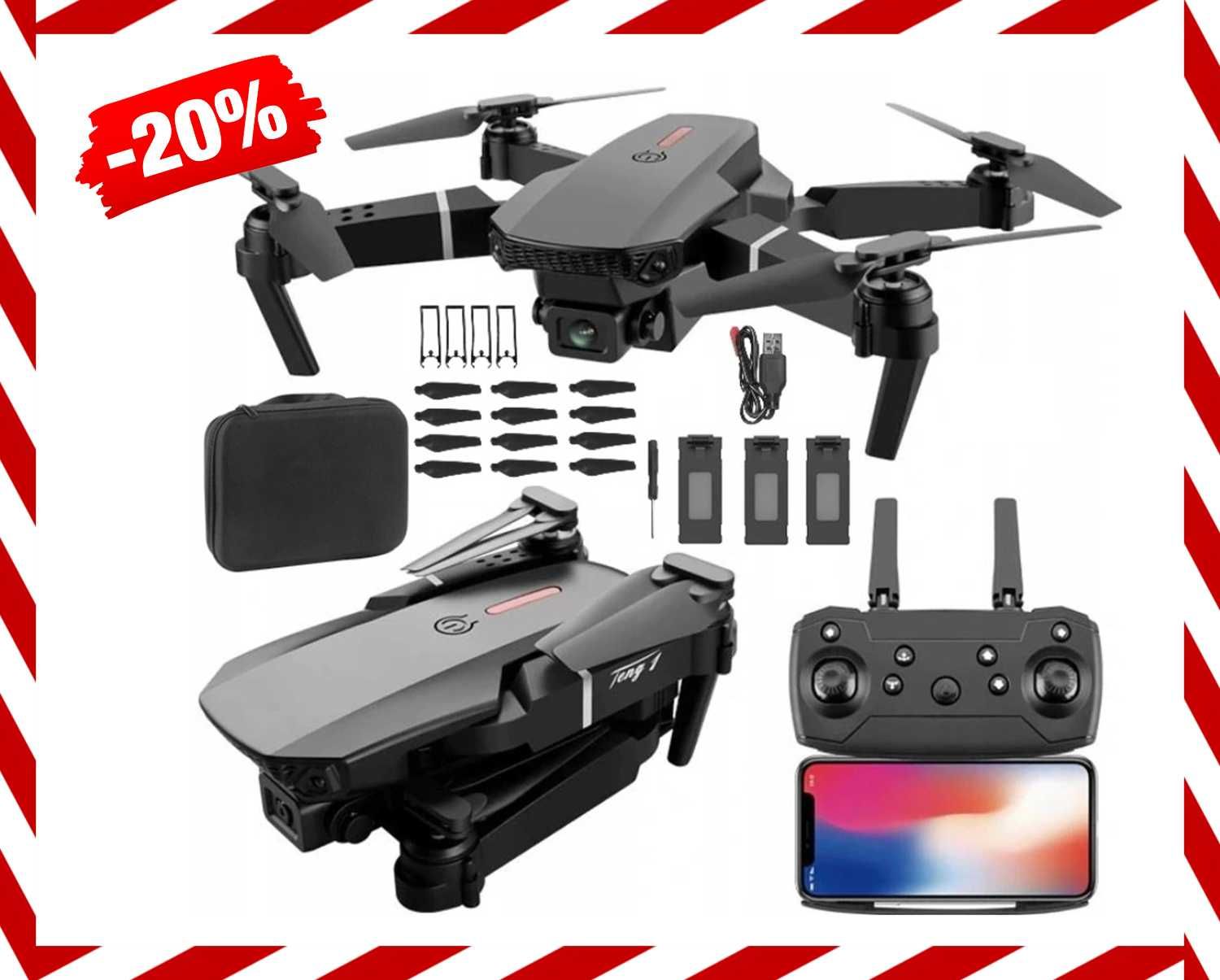 NOWOCZESNY DRON E90 Pro Kamery 4K WiFi HD 250m (Promocja 24h)