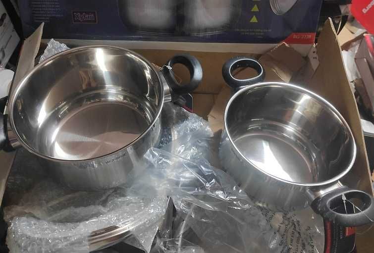 Komplet garnków stalowych Bergner z patelnią 12 el szklane pokrywki