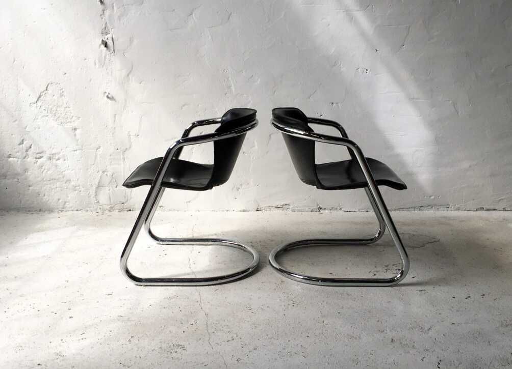 Dwa krzesła Willy Rizzo skóra naturalna Lata 70-te mid century modern