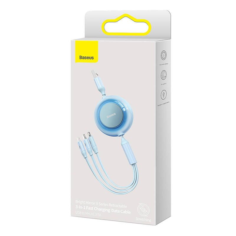 Kabel USB 3w1 Baseus micro USB / Lightning / USB-C, płaski, 3.5A, 1.1m
