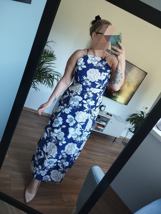 Elegancka długa letnia sukienka 42 wesele impreza lato