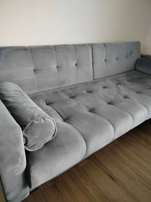 Sofa aksamitna 4-osobowa BALI jasnoszary z czarną podstawą