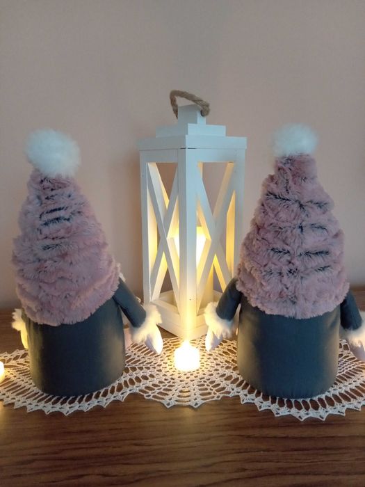 WYPRZEDAŻ Skrzat krasnal świąteczny para rękodzieło recykling