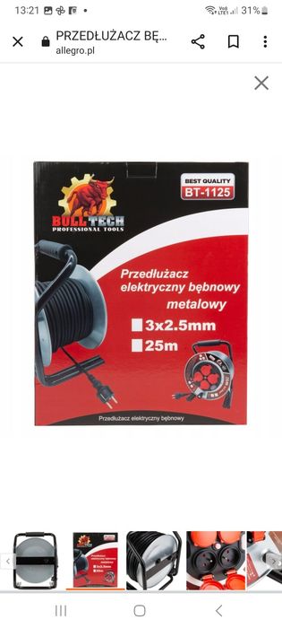 Przedłużacz bęben  25m 3x 2.5mm