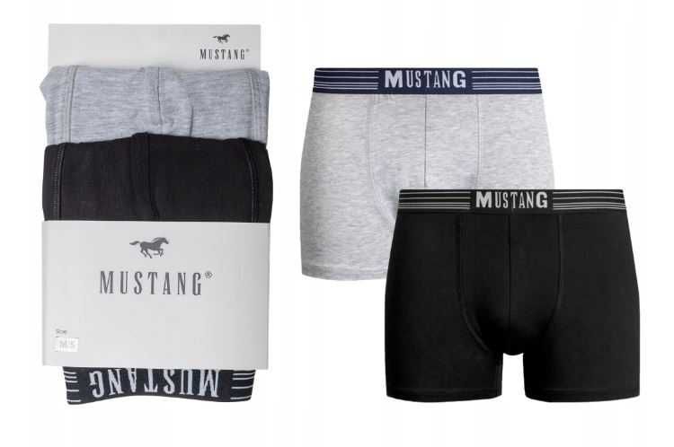 Bokserki męskie Mustang Grey Melange/Black  2PAK r.L szare/czarne