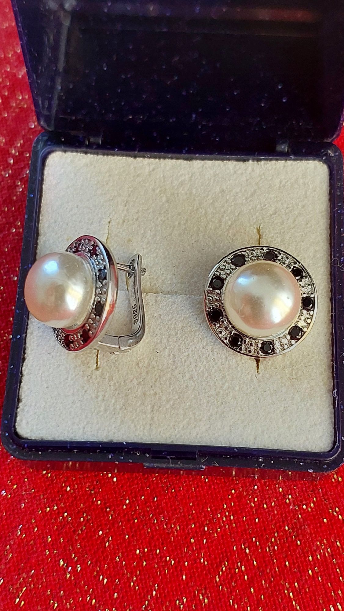 Сережки срібні з перлинами та цирконієм, Нові, проба 925