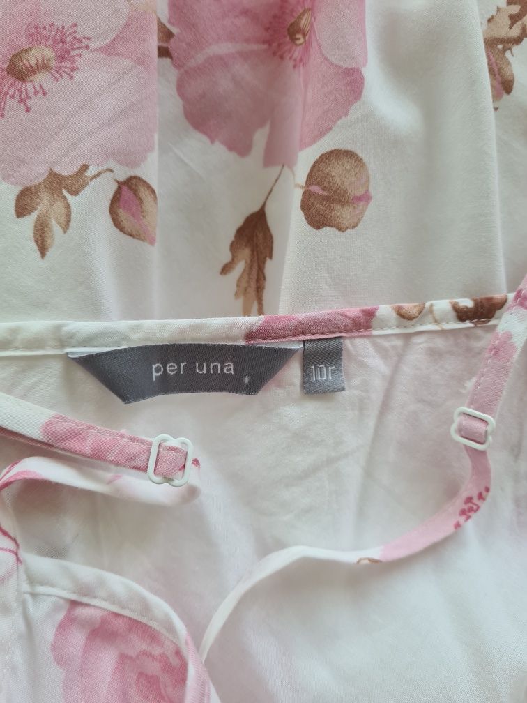 Sukienka midi Per Una 38 kwiaty falbany boho bawełna