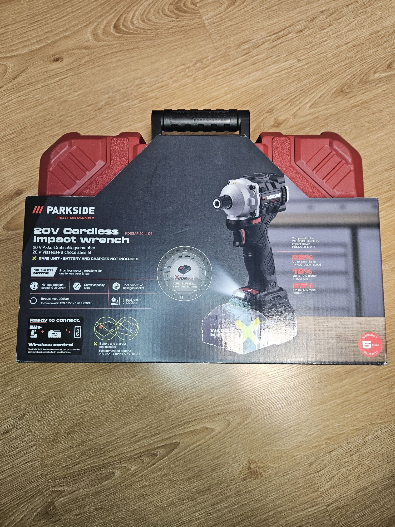 Parkside  Akumulatorowy klucz udarowy 20 V PDSSAP 20-Li D3 zestaw komp