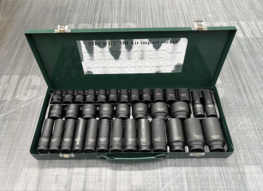 Якісний набір головок ударних 1/2" 35 предметів в кейсі ROCKFORCE