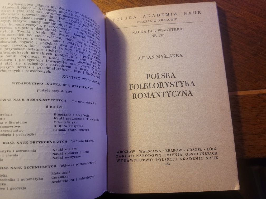 J. Maślanka Polska folklorystyka romantyczna 1984 Ossolineum
