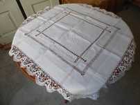 Toalhinha de mesa antiga linho com monograma