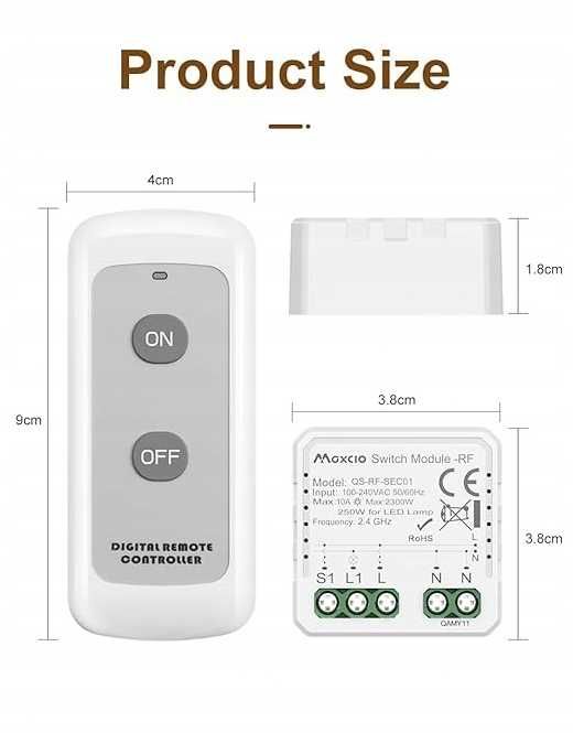 Maxcio Mini bezprzewodowy przełącznik radiowy z pilotem QS-RF-SEC01