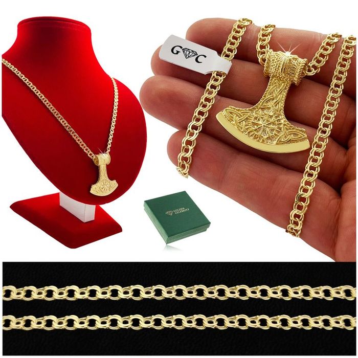 Biżuteria Nordycka, Męska Topór Wikingów Nordycki Hersir 925 Młot Łańc