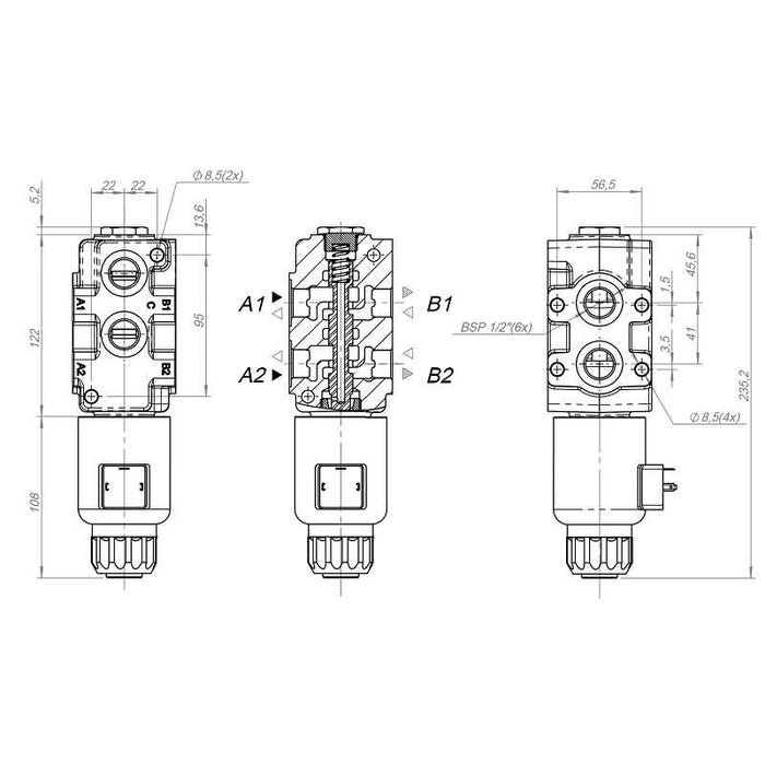 Elektrozawór dzielnik 6/2 90L sterowany elektrycznie 12V (do Tura)