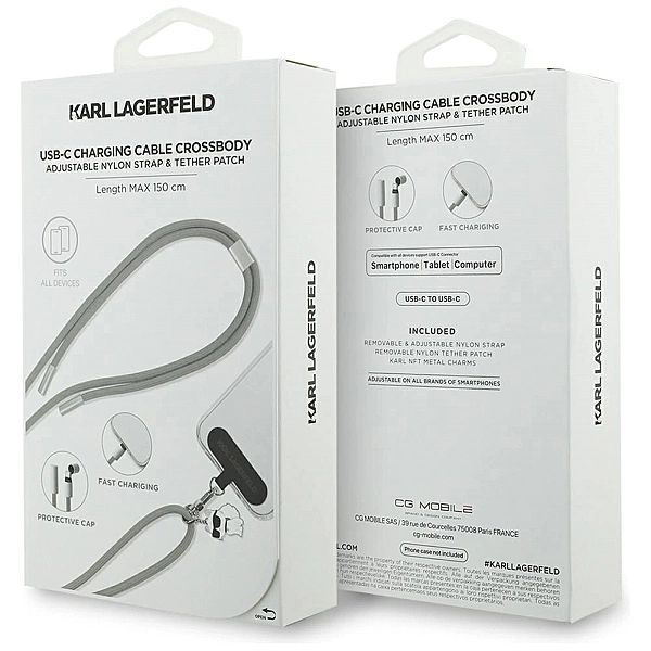 Kabel Karl Lagerfeld CBDY Choupette Charm USB-C / USB-C smycz - szary